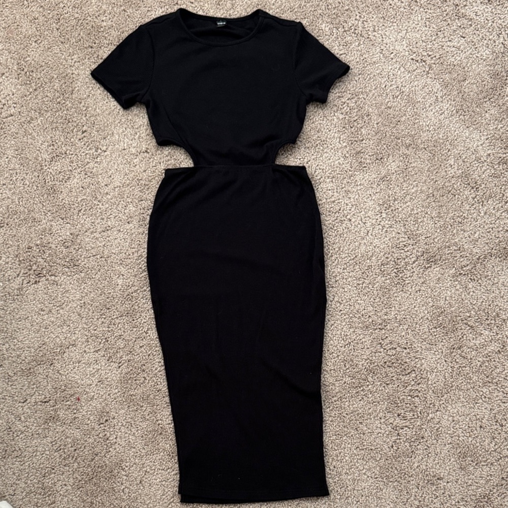 SHEIN Black Midi Dress with Cut-Out Design